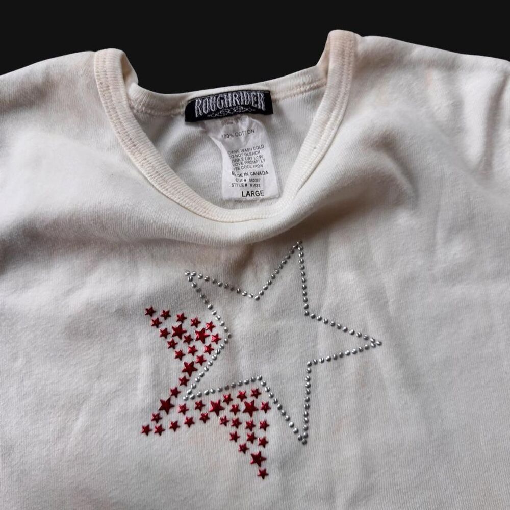 Y2K Rough Rider White Rhinestone Star Tee size m - Picture 5 of 5